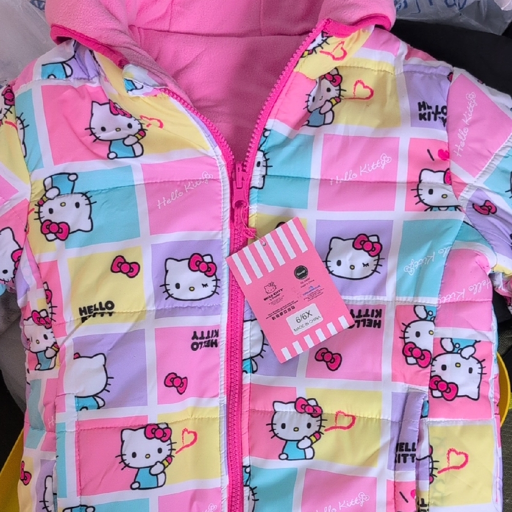 Hello Kitty Multicolor Pastel Hooded Puffer Jacket